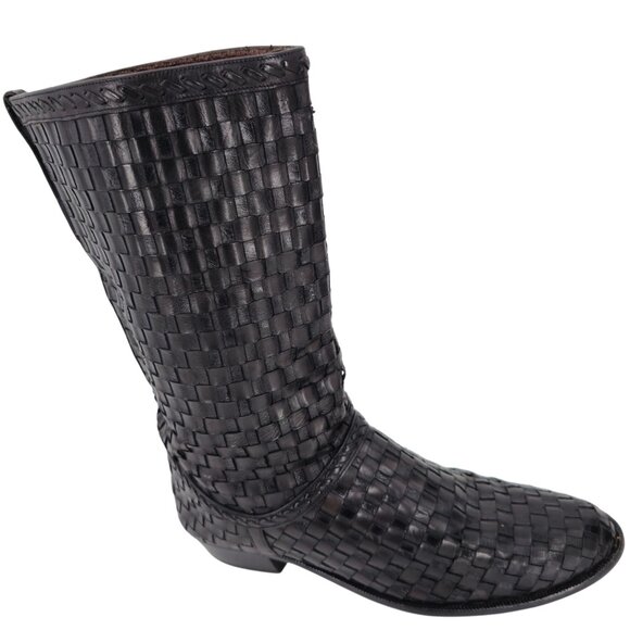 Vintage Bally Italy Full Hand Woven Calfskin Boots Mens 8.5 Dress Western Cowboy - Picture 13 of 15